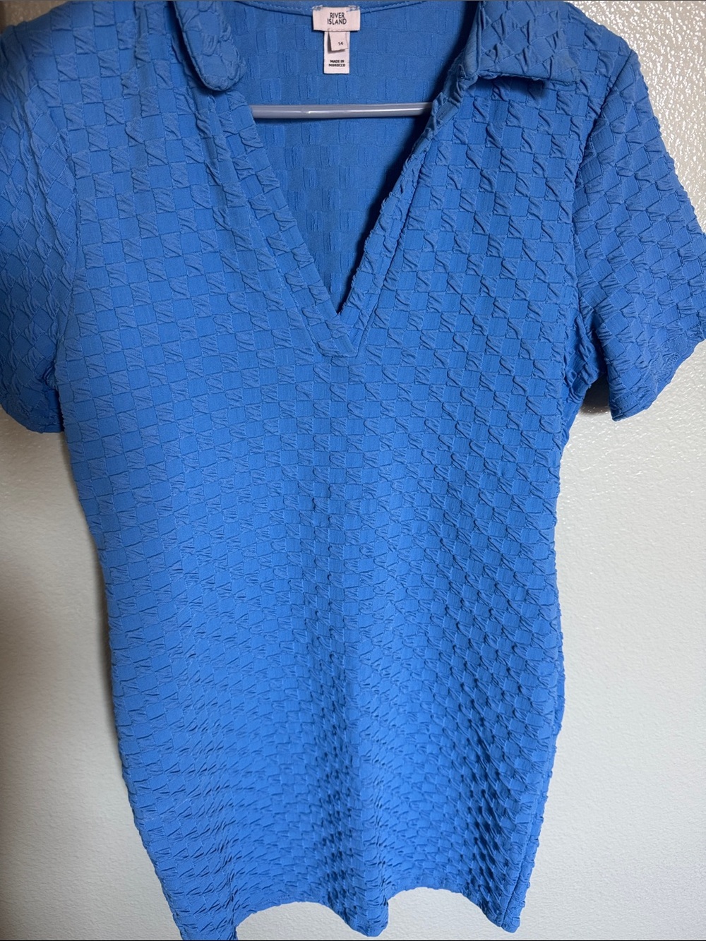 River Island Bright Blue Textured V-Neck dress